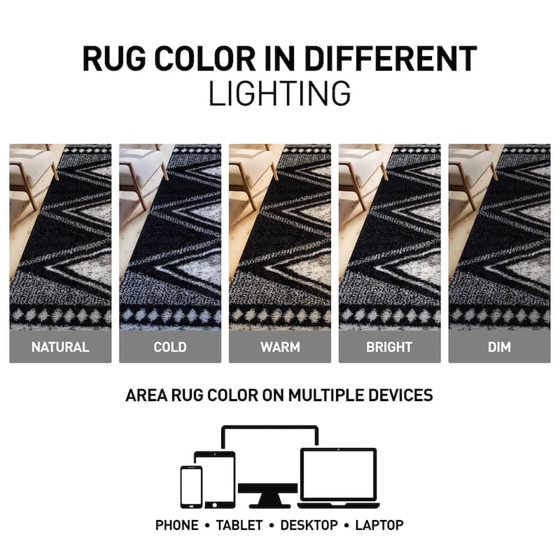 Geometric Grid Shag Rug - Anthracite Dark Gray - Medium Pile - Durable for Living Room, Bedroom, or Entryway