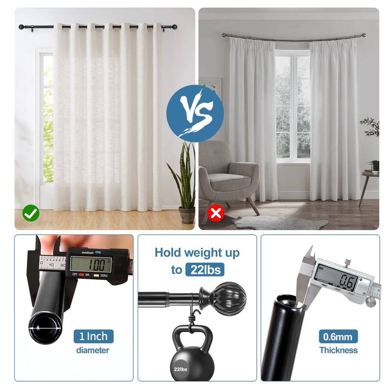 1-inch Diameter Fluted Ball Adjustable Single Drapery Curtain Rod