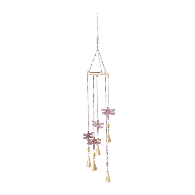 Gold Metal Handmade Indoor Outdoor Windchime with Glass Beads and Cone Bells