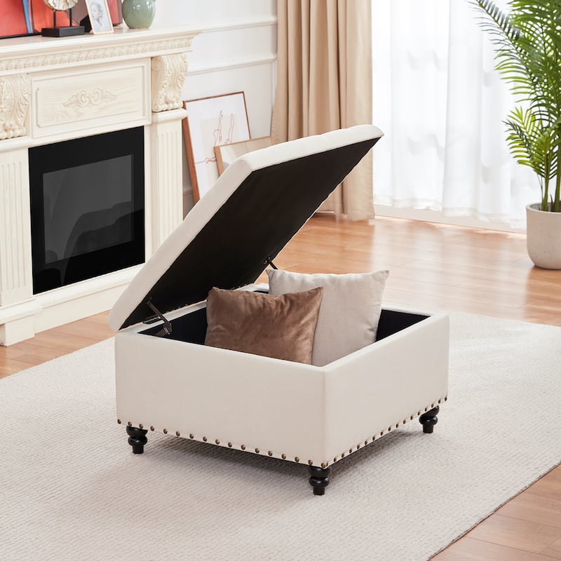 Large Square Storage Ottoman for Living Room