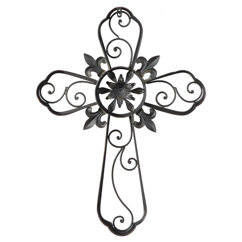 Brown Metal Scroll Cross Home Wall Decor