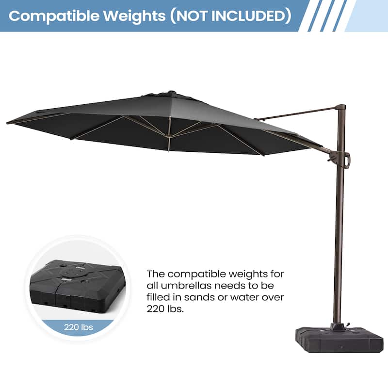 Outdoor 11.5FT Round Patio Hanging Offset Cantilever Umbrella with Cross Base