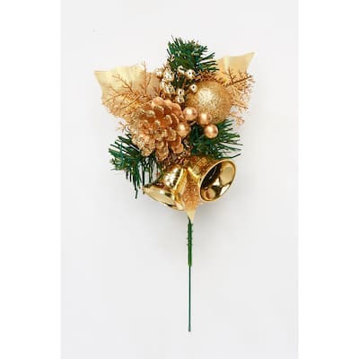 Chritsmas Holly Bell Pick, Gold, Set of 12 - Gold - 8