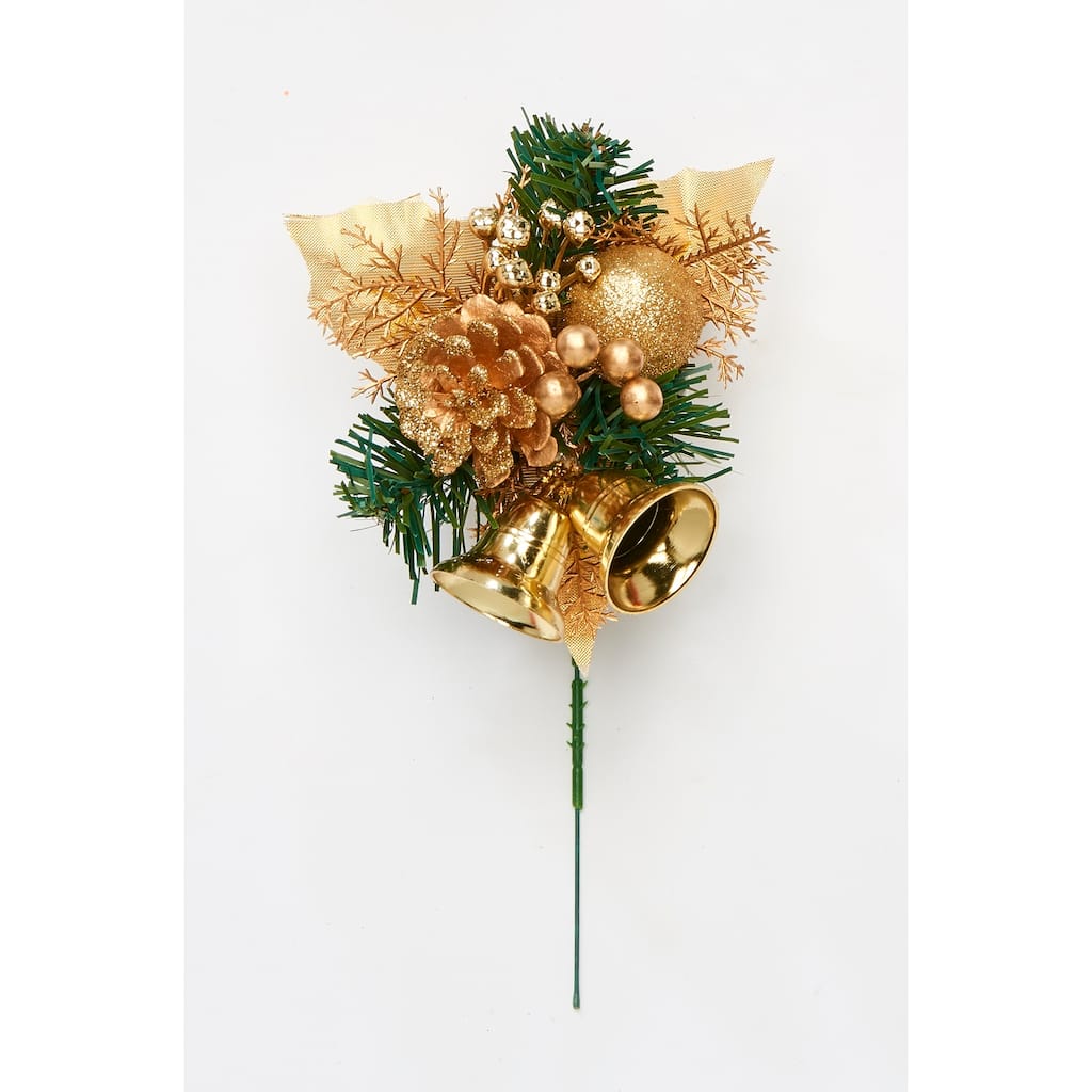 Chritsmas Holly Bell Pick, Gold, Set of 12 - Gold - 8