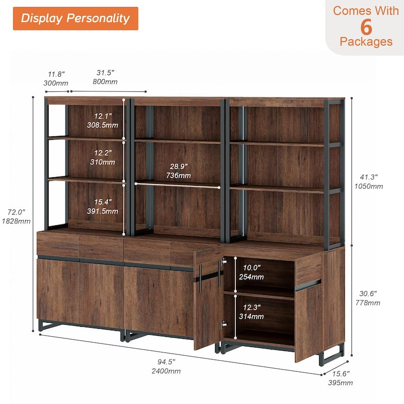 WAMPAT Modern 72" Tall Bookcase with Metal Base and Adjustable Shelves, Library Book Shelf with Storage Cabinet