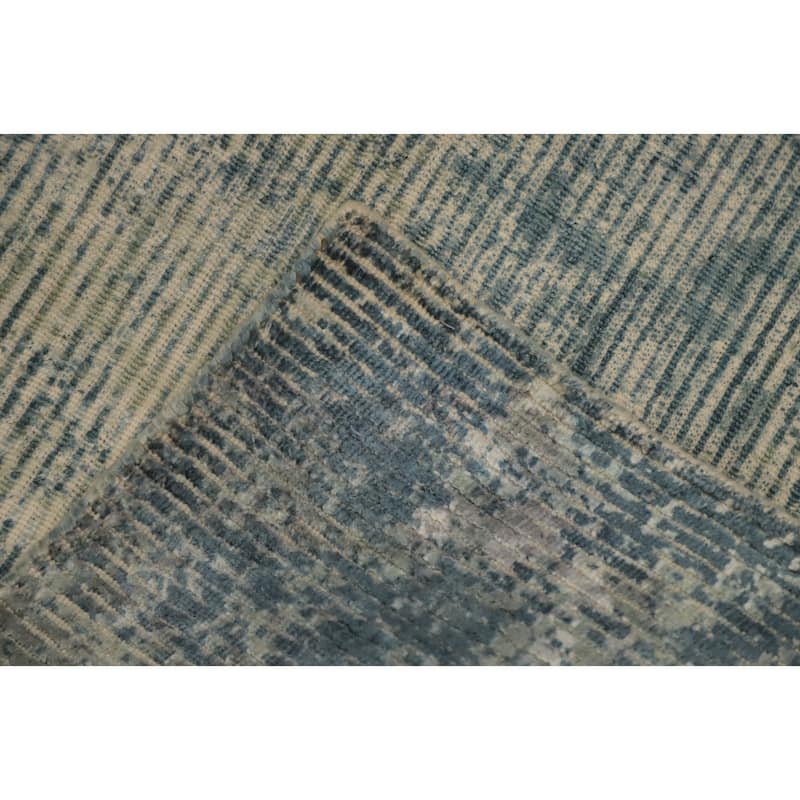 Hand Knotted Oriental Viscose Silk Carpet Modern All-Over Green Abstract Area Rug - 7' 9'' X 5' 4''