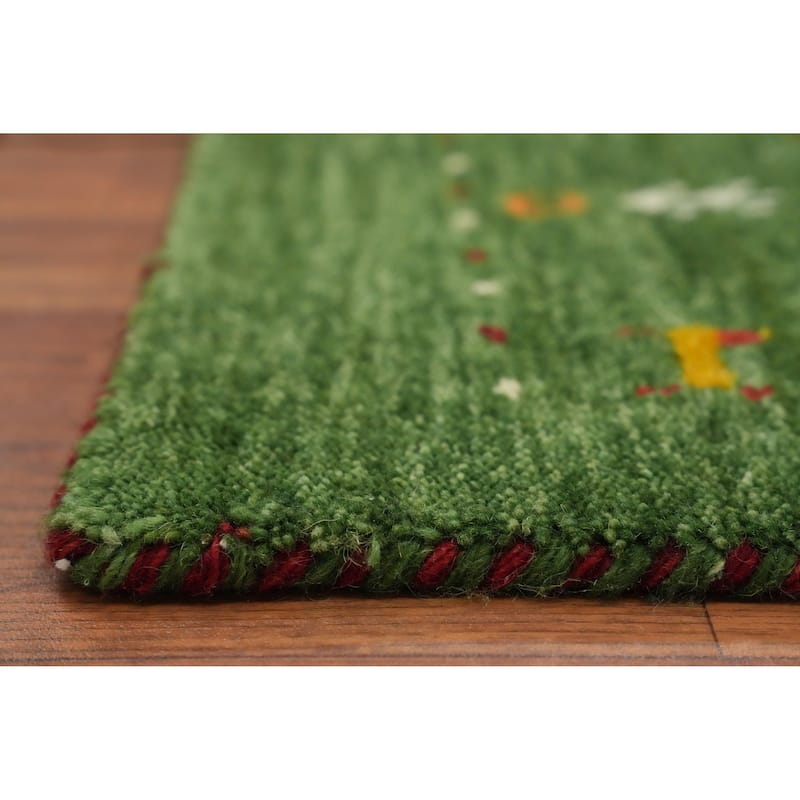 Hand Knotted Oriental 100% Wool Carpet Tribal Animal Pictorial Green Gabbeh Area Rug - 4' 0'' X 2' 2''