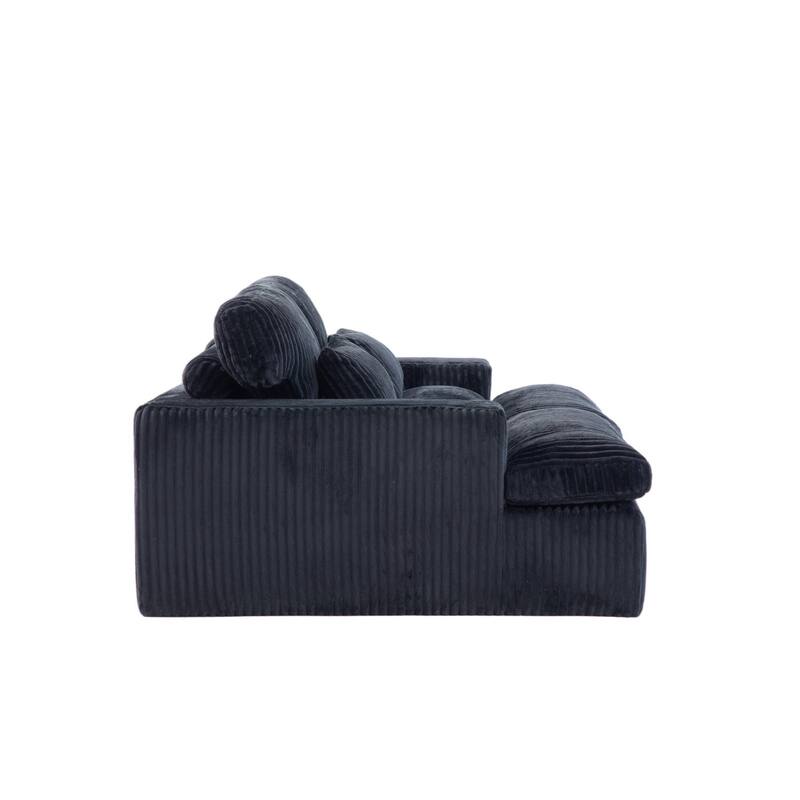 Double Chaise Lounge Chair, Corduroy, Black, No Assembly Required