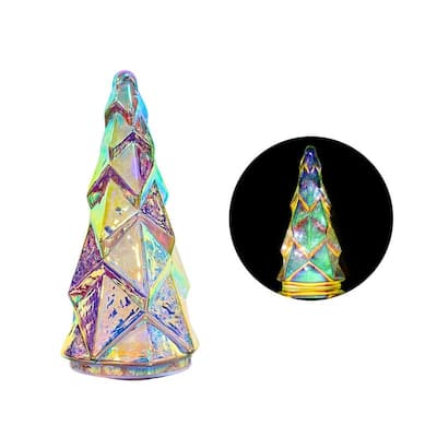 Tower Glass Christmas Tree Light, Colorful LED Tabletop Holiday Decor for Indoor Display, Xmas Gift