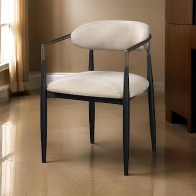 Jerry 23 Inch Dining Chair, Set of 2, Fabric Upholstered, Beige and Black