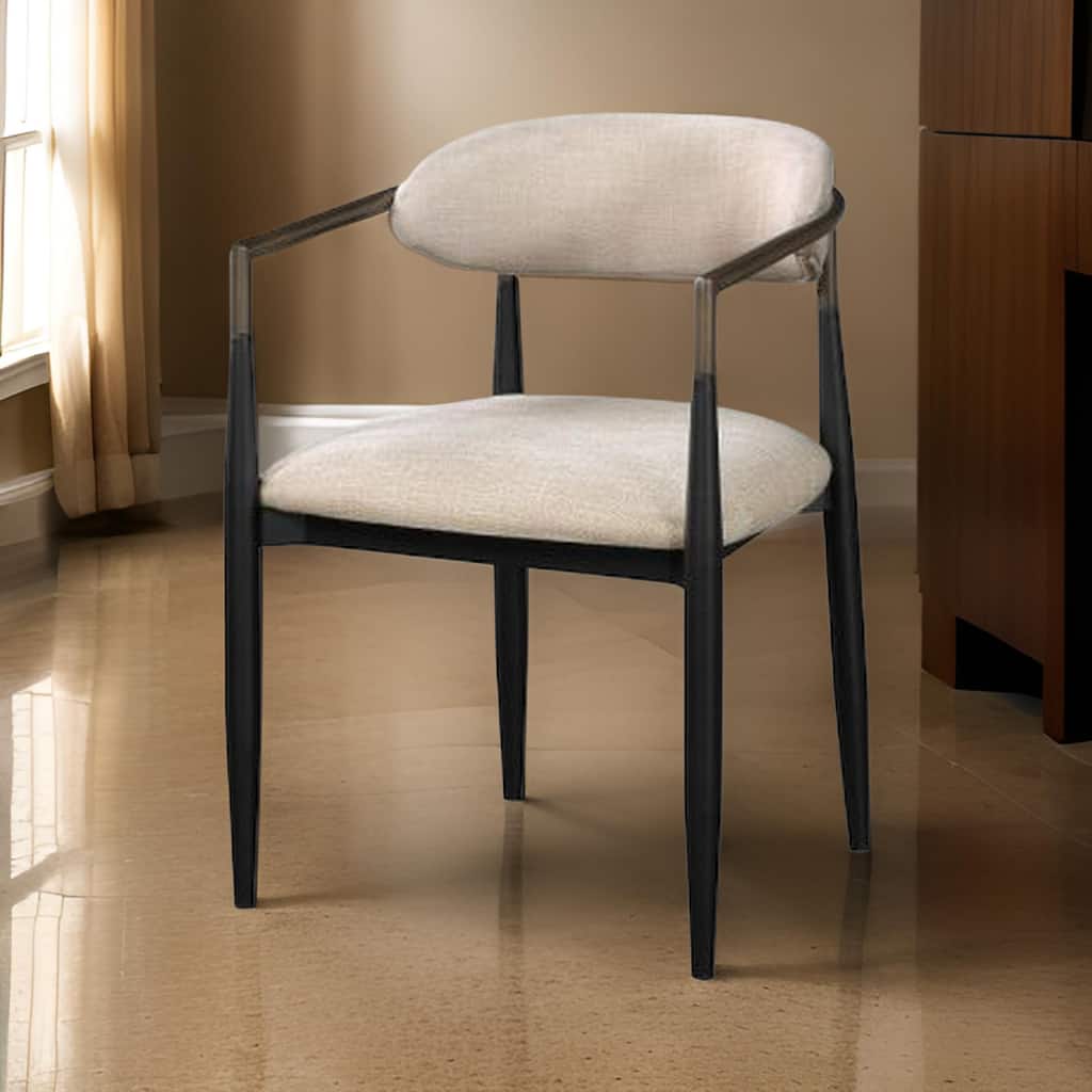Jerry 23 Inch Dining Chair, Set of 2, Fabric Upholstered, Beige and Black