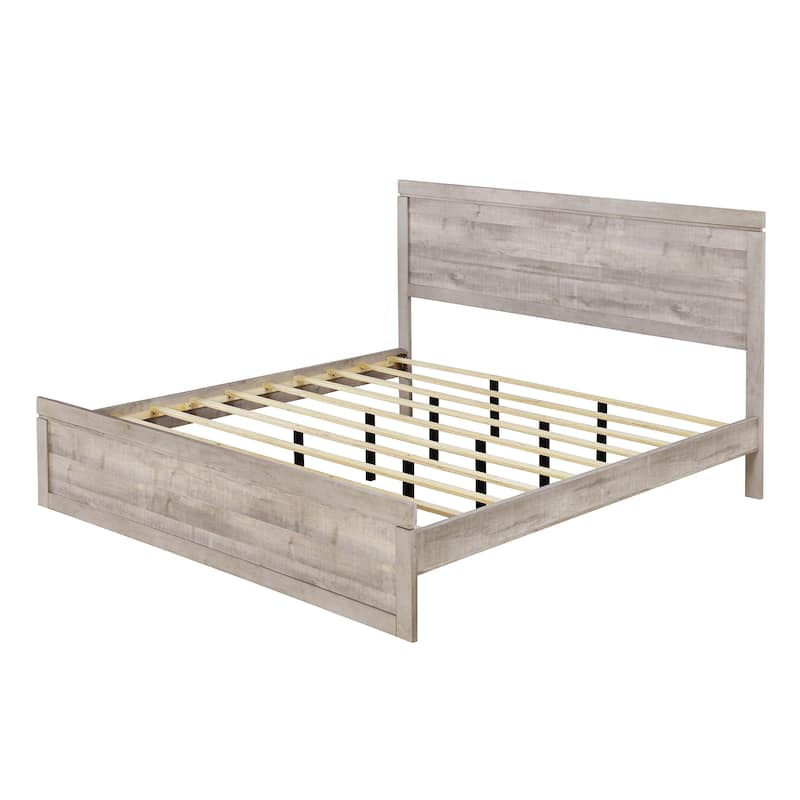 Vintage Farmhouse Style Platform Bed with 10 Wooden Slats Support for Bedroom