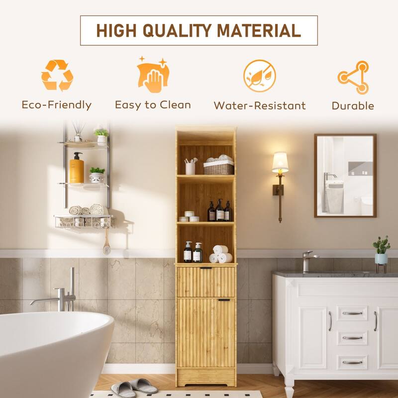 VEIKOUS 68'' Tall Bathroom Storage Cabinet with Anti-Tipping Design