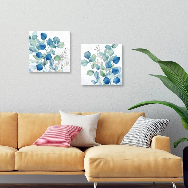 Eucalyptus Leaves Navy I, Eucalyptus Leaves Navy II by Cynthia Coulter Canvas Art Prints