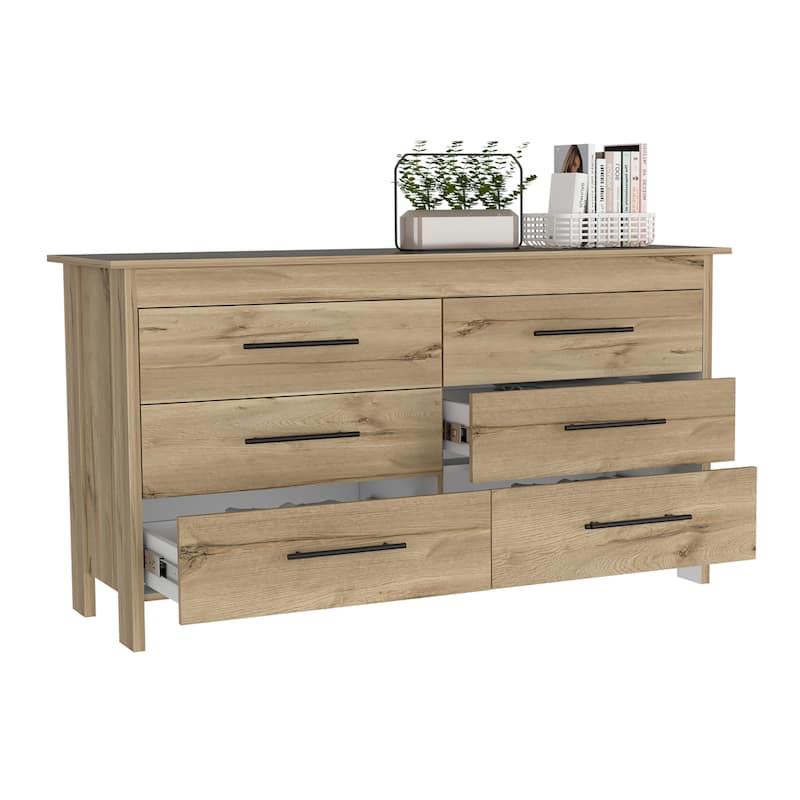 Modern Dresser with 6 Drawers,Four Legs,Superior Top -Light Oak / White