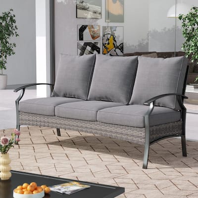 Outdoor Patio 3-Seat Wicker Sofa