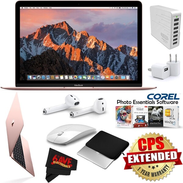 Apple 12" MacBook (Mid 2017 Rose Gold) 256GB SSD MNYM2LL/A + 7 Port USB Hub (White) Bundle