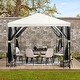 preview thumbnail 1 of 11, Ainfox 10x10ft Outdoor Gazebo with Lights and Solar Panel Remote Control Netting Beige