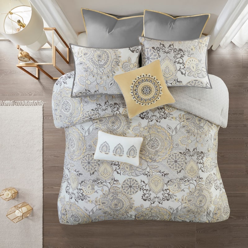 Madison Park Loleta 8 Piece Cotton Floral Printed Reversible Comforter Set