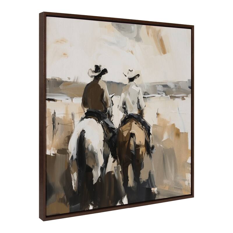 Sylvie Western Cowboy Horseback Framed Canvas by Creative Bunch Studio - 30x30 - Walnut