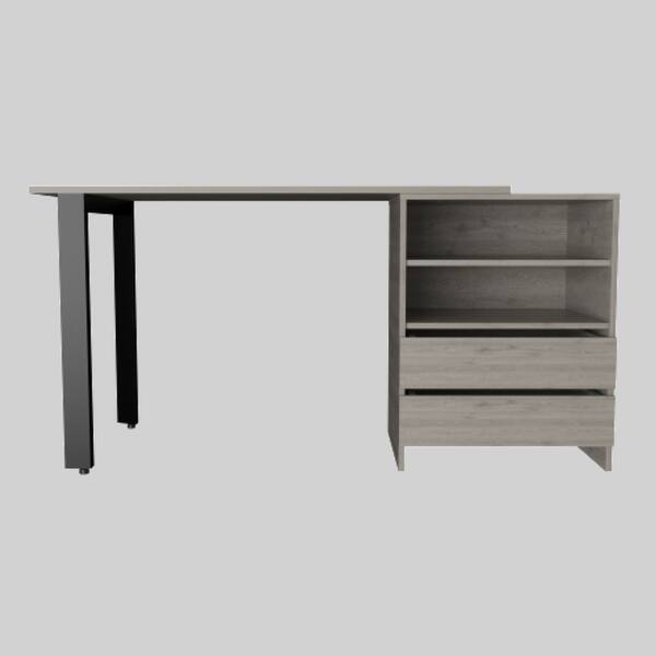 slide 1 of 1, High-Quality Office Desk with Two Drawers, Two Shelves, and Metal Legs for Stability and Functionality Grey
