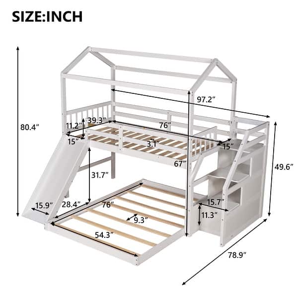 Twin Over Full House Bunk Bed with Convertible Slide and Storage ...