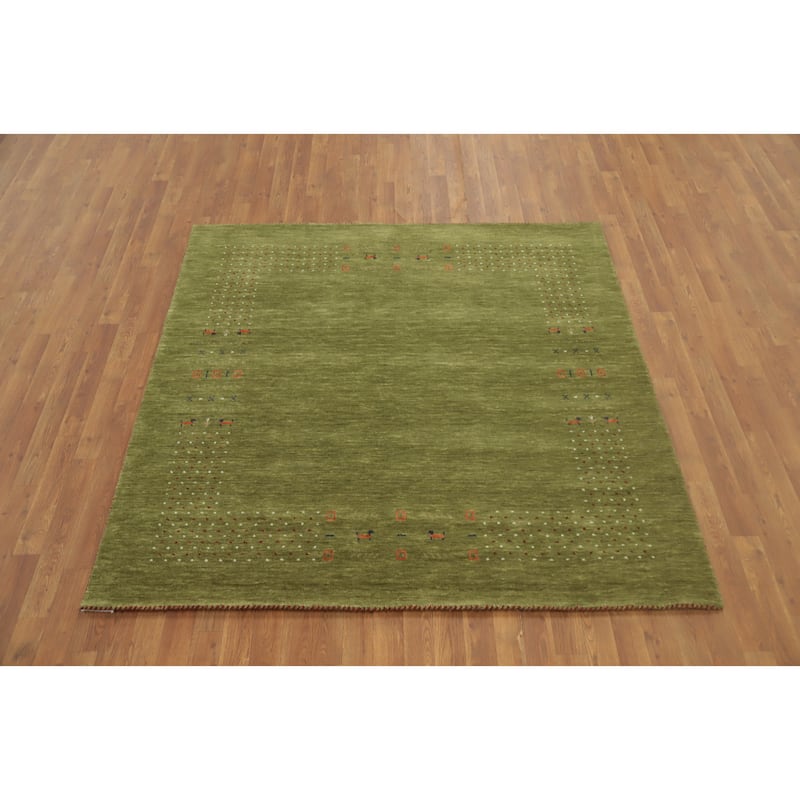 Hand Knotted Oriental 100% Wool Carpet Tribal Animal Pictorial Green Gabbeh Area Rug - 5' 11'' X 6' 0''