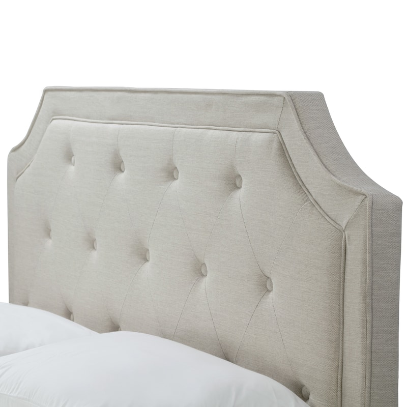 Aria Beige Fabric Queen Bed with Piping and Button Tufting