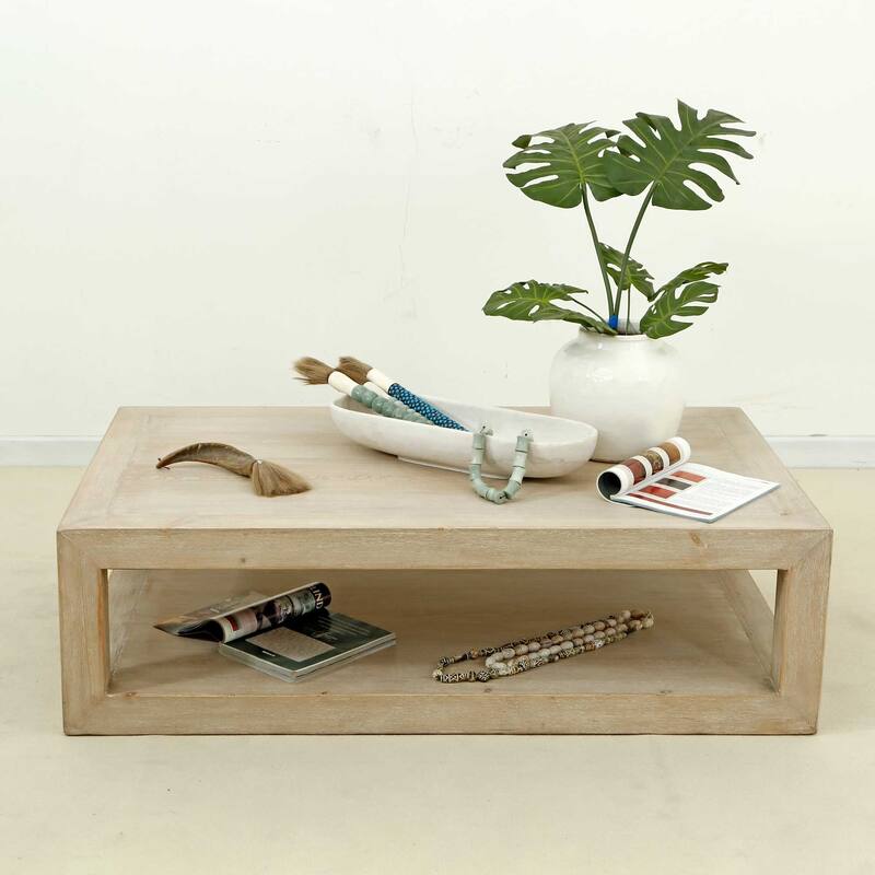 Artissance Peking Grand Framed Coffee Table, 55Inch Long, White Wash