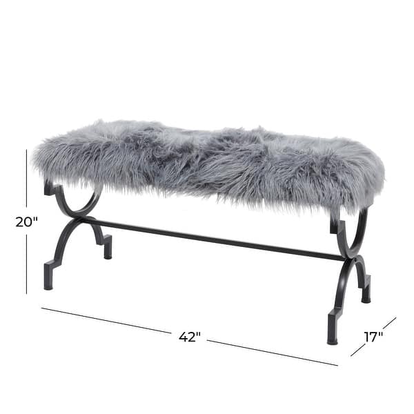 Grey or White Gold Metal Frame Faux Fur Glam Vanity Bench Stool Bed