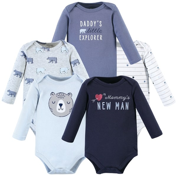 slide 1 of 1, Hudson Baby Infant Boy Cotton Long-Sleeve Bodysuits, Mommys New Man 0-3 Months - Mommys New Man