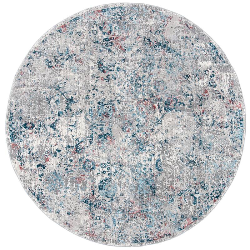 SAFAVIEH Meadow Georgette Modern Abstract Rug - 6'7" Round - Light Grey/Blue