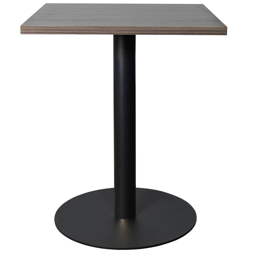 Vail Square Dining Table with 24 in. MDF Tabletop in Black Stainless Steel Round Pedestal Base Accent Kitchen Table