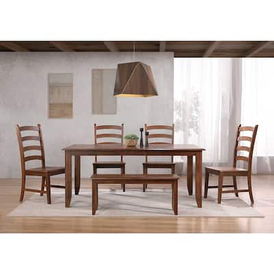 Extendable Dining Table Set Seats 8 - Rectangular Table with Bench & Chairs - Amish Brown Finish