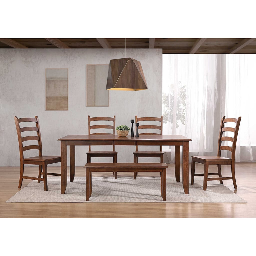 Extendable Dining Table Set Seats 8 - Rectangular Table with Bench & Chairs - Amish Brown Finish