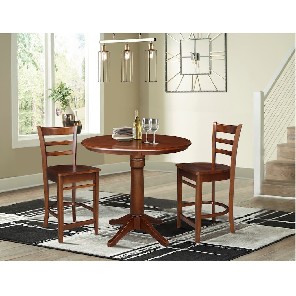 36" Round Pedestal Counter Height Table with 2 Stools - 3 Piece Set