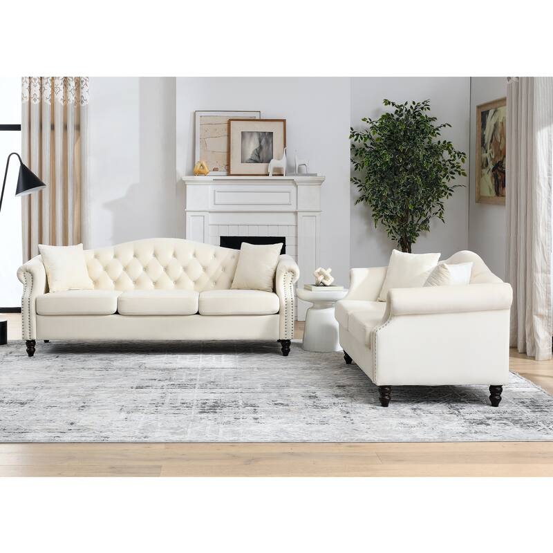 2-Piece Chesterfield Velvet Sofa Set (3+2) with Tufted Back & Nailhead Trim