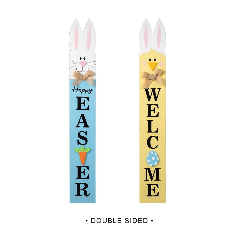 Glitzhome 42"H Wooden Welcome Easter Porch Sign with Bunny Ears Wall Decor Indoor Outdoor