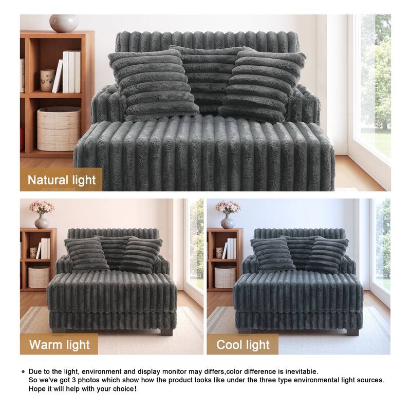 2-Piece Flannel Chaise Lounge Sofa Bed Set with Cup Holder