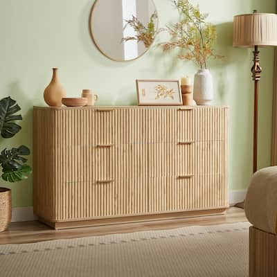 6 Drawers Dresser,55" Wide Modern Chest Of Drawers Curved Wave Design, Dresser Tv Stand, Wood Drawer Organizer