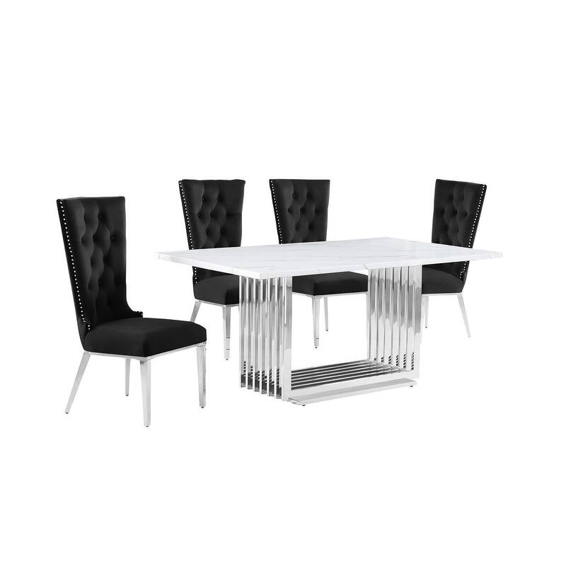 Best Quality Furniture D310/1-SC330-7 Dining Set with 68" White Marble Top