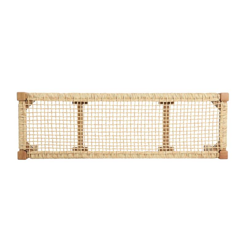 Acacia Wood Backless Bench with Faux Rattan Seat