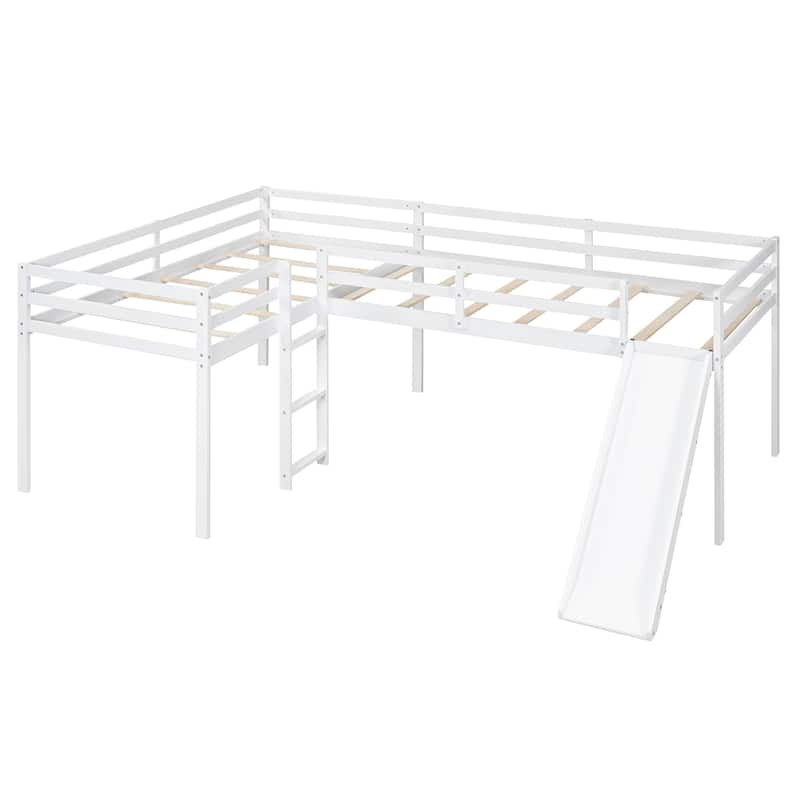 L-Shaped Twin Loft Bed with Slide and Ladder - Space-Saving Corner Design