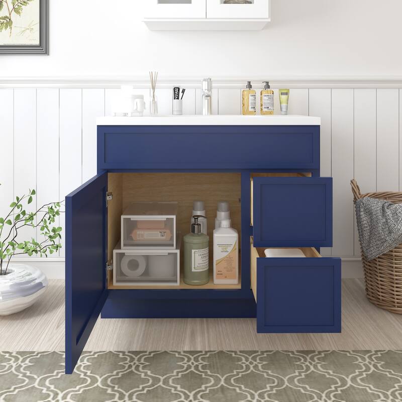 Vanity Art 36" Freestanding Single Base 2 Drawers Storage Cabinet with Soft Close Door