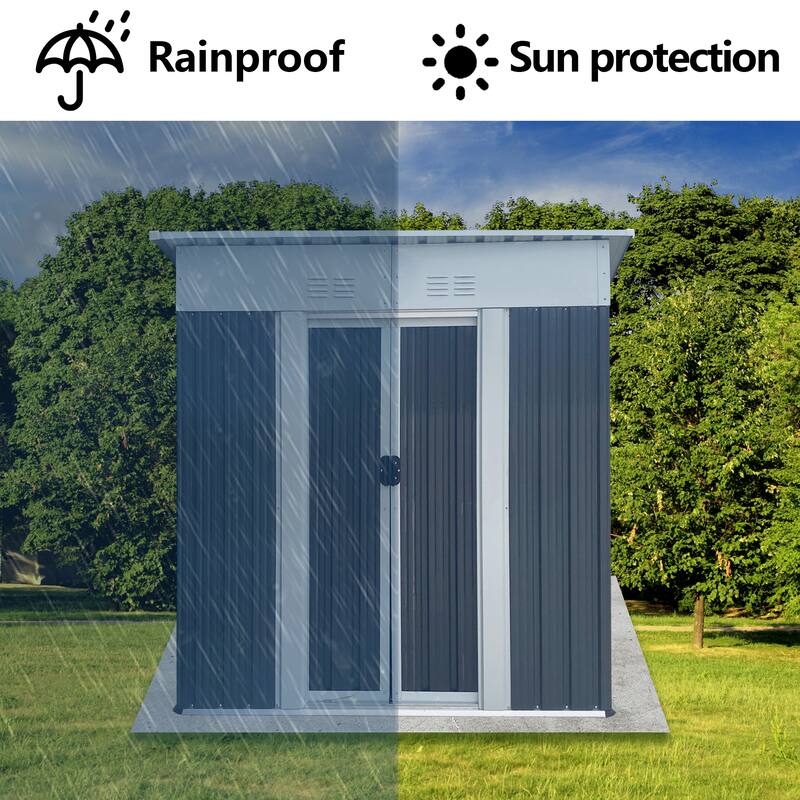 5FTx3FT Pent Roof Grey Outdoor Tool Bike Storage Garden Shed Tool House