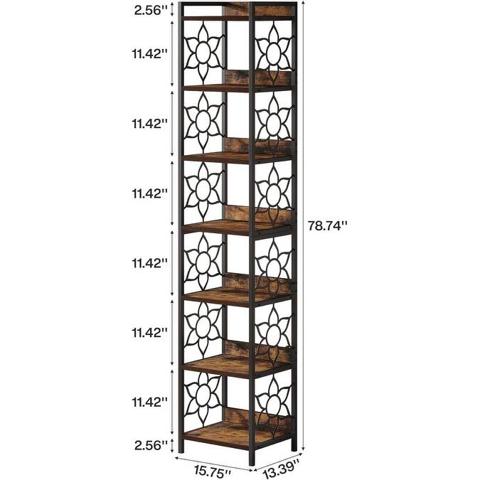 7-Tier Tall Corner Shelf, 78.74" Narrow Corner Bookshelf Bookcase with Metal Frame