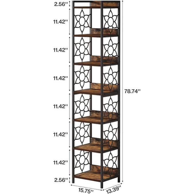 78.74”Tall Brown MDF Bookshelf, 7 Tiers Freestanding Corner Shelf