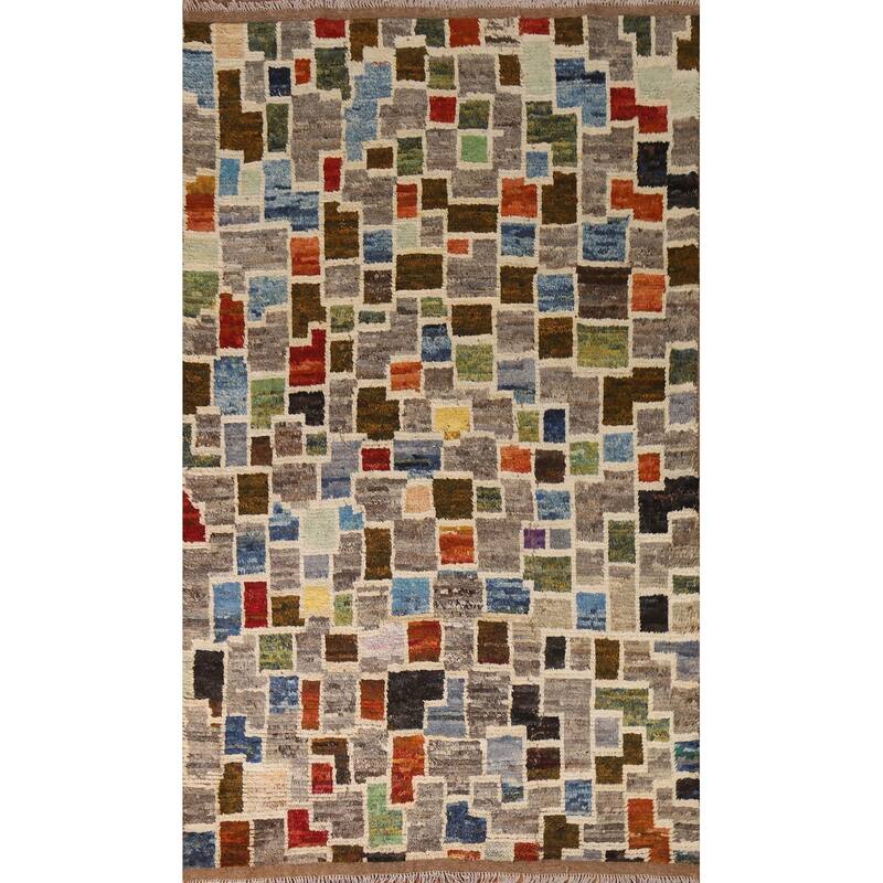 Hand Knotted Oriental 100% Wool Carpet Modern All-Over Greys & Charcoal Moroccan Area Rug - 8' 1'' X 5' 2''