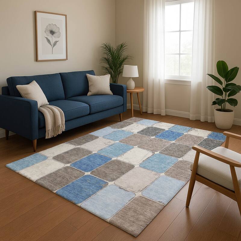 Premium Washable Super Soft Modern Blocks Mayfield Rug - Blue - 2'6" x 3'10"