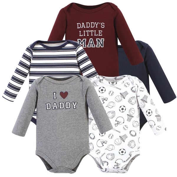 slide 1 of 1, Hudson Baby Infant Boy Cotton Long-Sleeve Bodysuits, Boy Daddy 5-Pack 0-3 Months - Boy Daddy 5-Pack